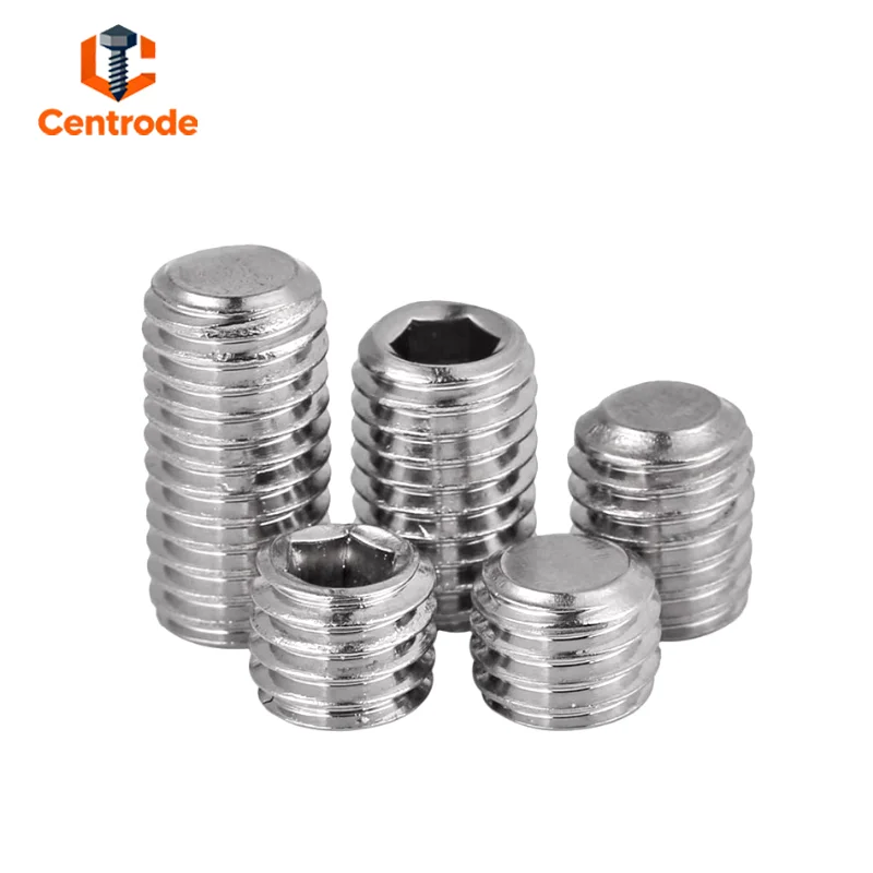 304 Stainless Steel Fine Thread Hex Socket Flat End Set Screw | M6 M8-M16 Assortment