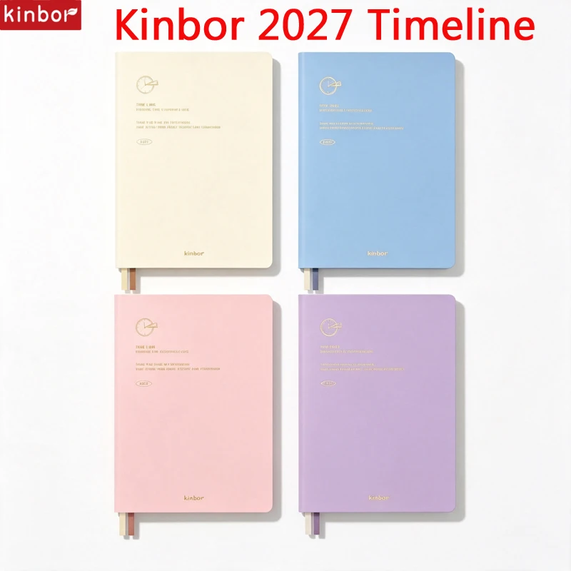 Kinbor A5 Daily Timeline Planner 2027,Soft PU Leather 52g Bachuan Paper 112 Sheets Yearly/Month/Weeks Plan Aesthetic Notebook