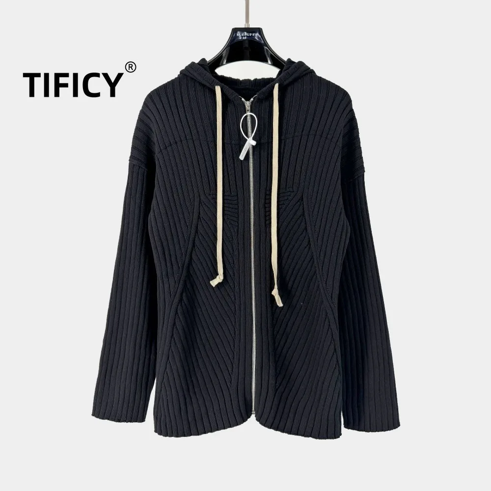 

High Street свитер с капюшоном, кардиган, куртка, мужской черный пионерский вязаный свитер в рубчик с капюшоном, кардиган на молнии, облегающее пальто