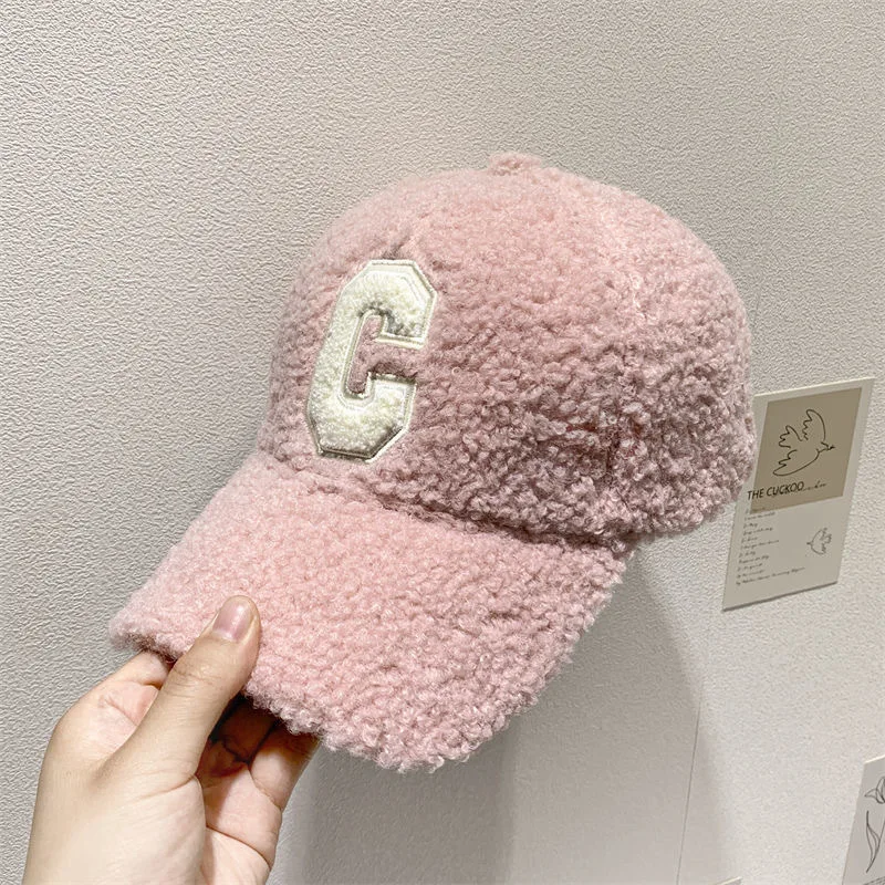 Winter Lamb Baseball Cap Woman Korean C letter Caps Fashion Men Hipster INS Plush Warm Simple Peaked Hat Causal Outdoor Caps