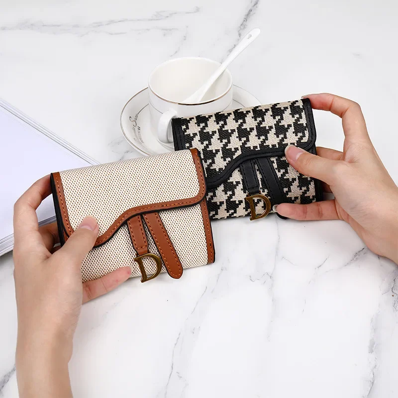 

Men's and women's canvas Vintage small purse Female D Buckle Money clip Student multi-function large capacity change card bag