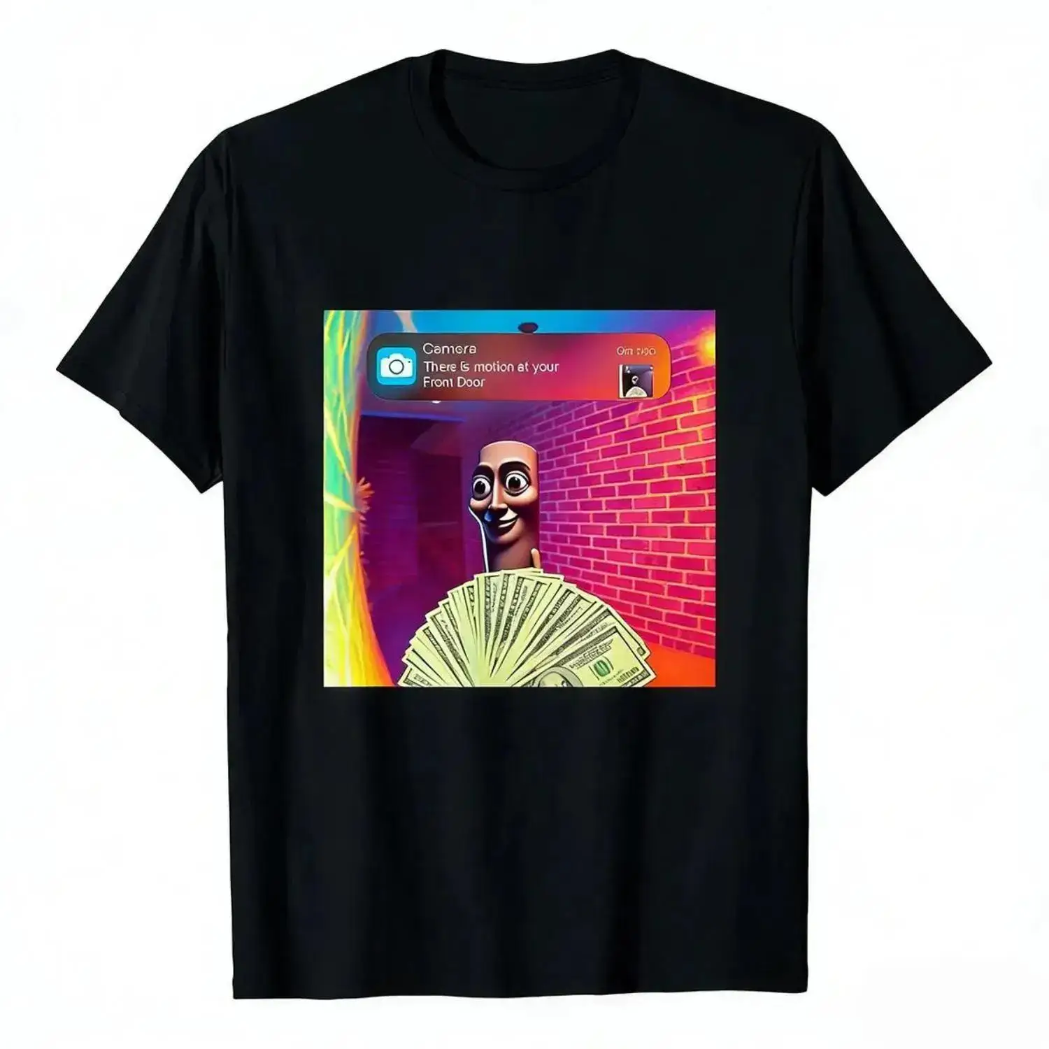 Premium Cotton T Shirt with Humorous Tung Tung Tung Sahur Motion Meme Graphic for Your Front Door