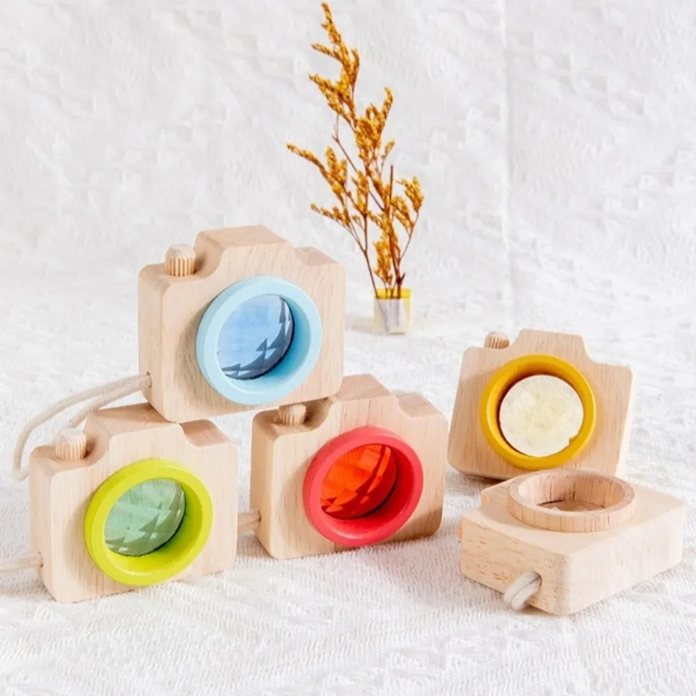 Interesująca drewniana lustrzanka pryzmatyczna, zabawka z efektem kolorowego oka pszczoły, kalejdoskop, mini aparat fotograficzny, drewniana zabawka tęczowa, edukacja Montessori
