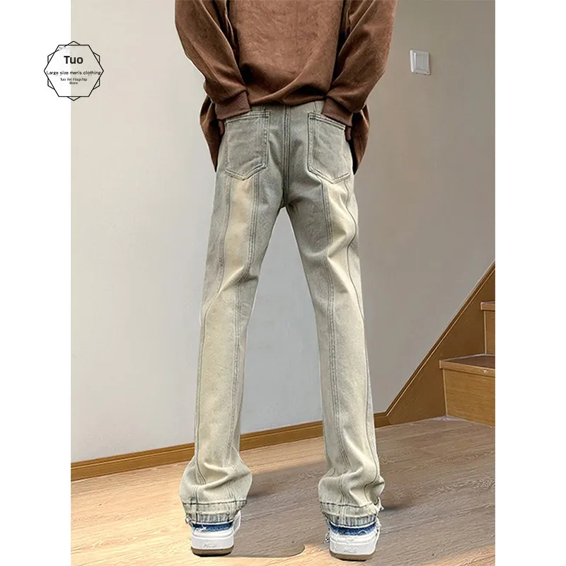 

Cleanfit Yellow Mud Color Men's Jeans Spring Autumn High Street Woodcut Slim Straight Leg Bell Bottom Workwear Trousers