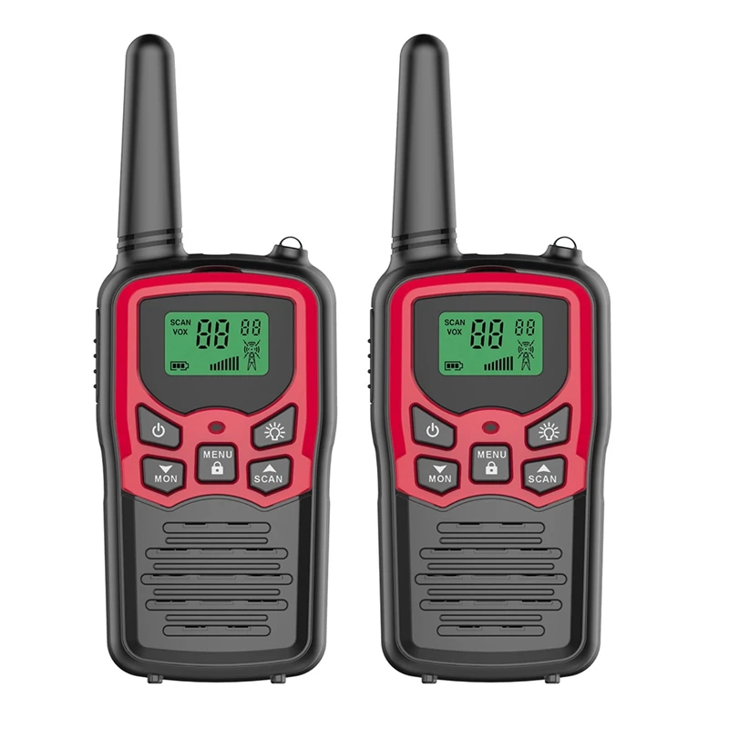 

2 PCS Walkie Talkies For Kids With 22 Channels Black-Red Outdoor Camping With Flashlight Gifts For 3-12 Year Children