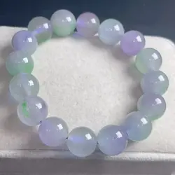 Natural Burma Jade Bracelet High Ice Grade A Myanmar Jadeite Purple Green Jades Stone Beads Elastic Beaded Bracelets Bangles