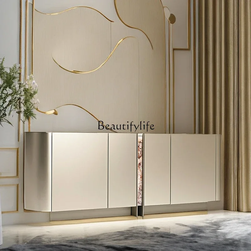 

1LItalian minimalist luxury entrance cabinet painted solid wood dining side cabinet against the wall