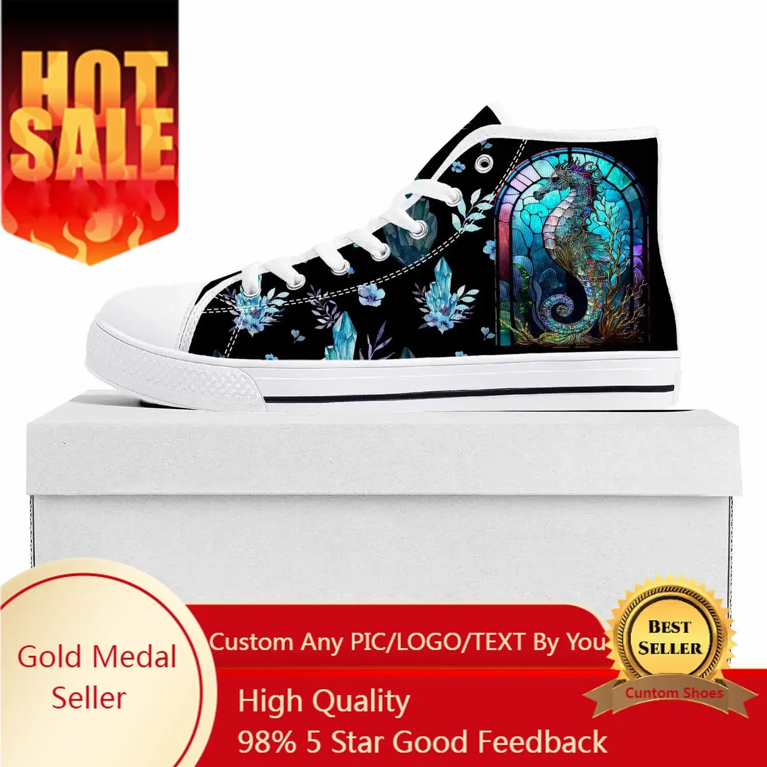 Seahorse Ocean Series High Top High Quality Sneakers Mens Womens Teenager Canvas Sneaker Casual Couple Shoes Custom Made Shoe