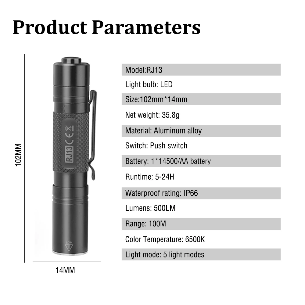 Amanfire RJ13 Keychain Flashlight 500LM Mini Torch 8W LED Light Waterproof IP66 Portable EDC Lighting