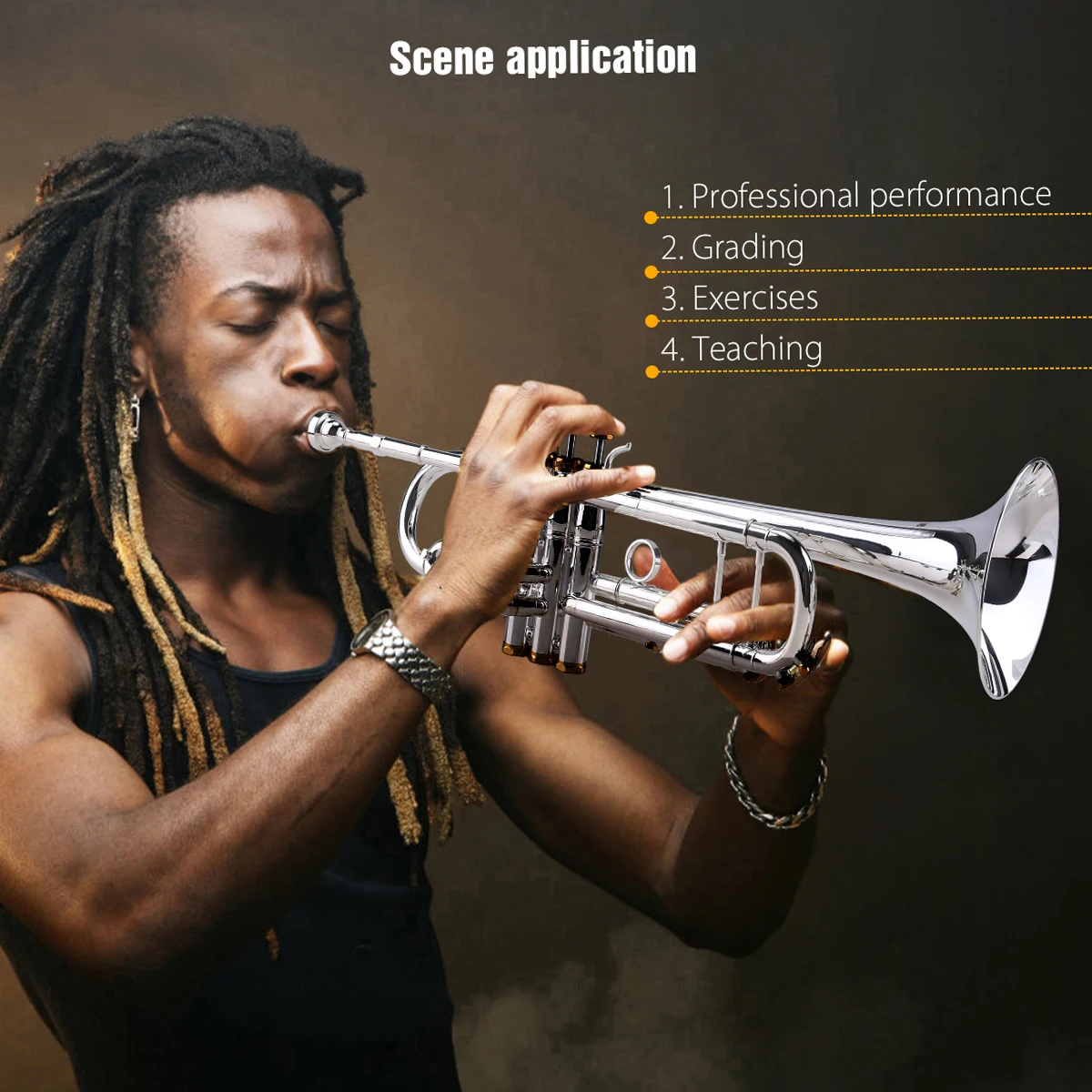 

Prefessional Bb Trumpet Brass Material Silver-Plated Surface Beautiful Shell Buttons Wind Instrument with 5C Mouthpiece Carry