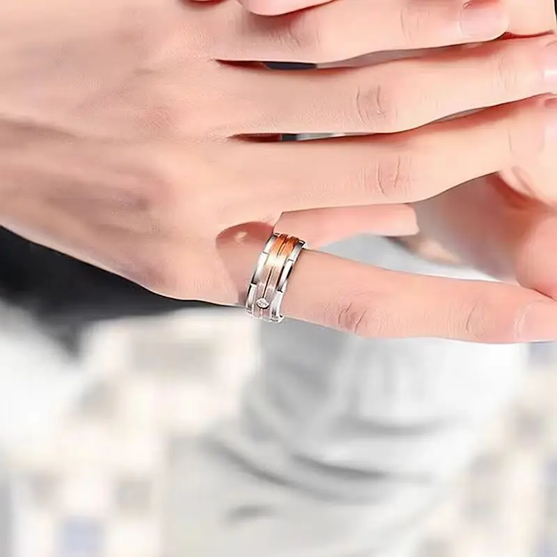 

Classic New Stainless Steel Men's Ring Two-Color Electroplated Fashionable Ring Jewelry Accessories Lowered Size 6-13