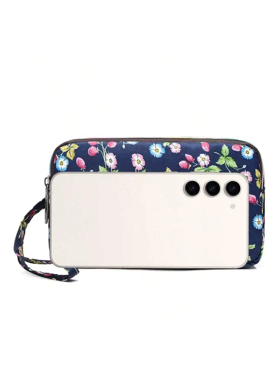Bolsa de celular feminina simples com zíper de três camadas, bolsa de grande capacidade, bolsa de moedas portátil moderna e versátil