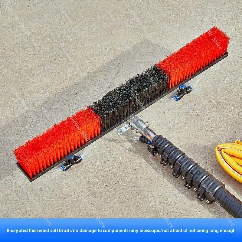Water-Fed Cleaning Brush for Photovoltaic Panels — Handheld Electric Cleaning Brush with Extension Pole for Rooftop Solar Panels