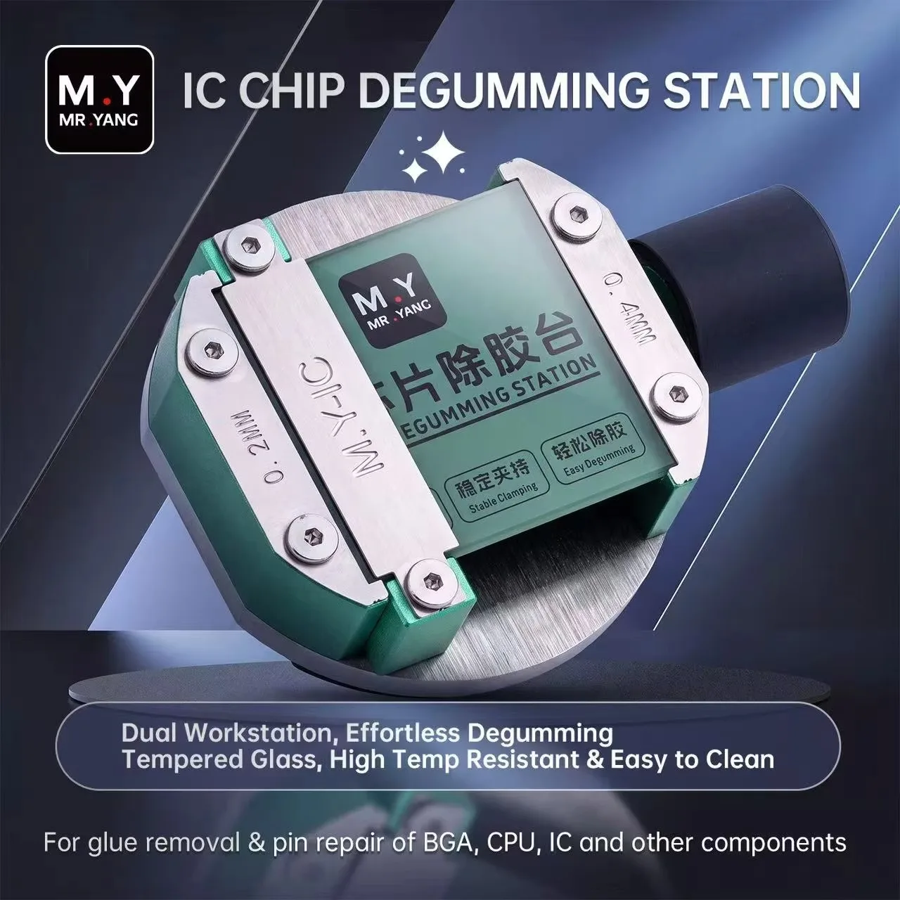 YCS M.Y IC-Chip-Entklebungswerkstation, Doppelstation, verstellbare Klemmvorrichtung für CPU, BGA-Klebstoffentfernung, Reparaturwerkzeug-Set für Handy-Chips – Detail 3
