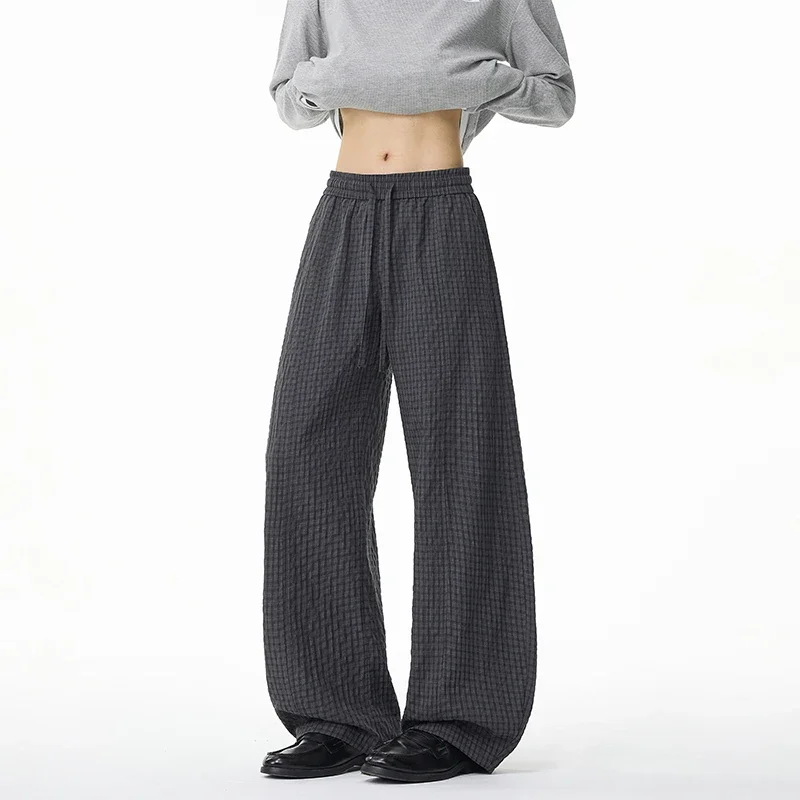 Mens Wrinkled Checkered Harem Pants Elastic Drawstring Waist Baggy Fit Soft Fabric Vacation Daily Casual Trousers