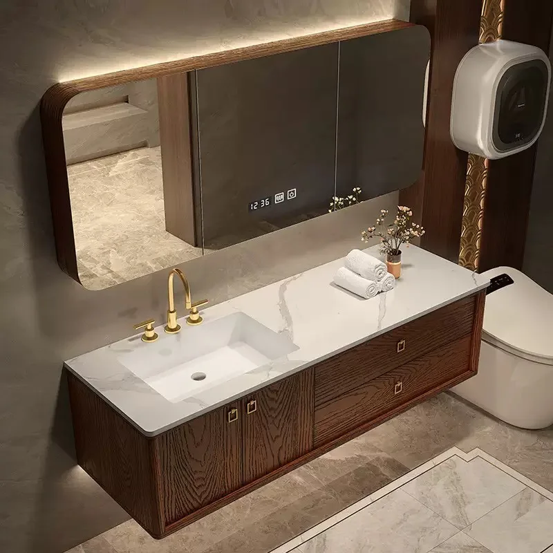 Wooden Bathroom Furniture Vanity Bathroom Cabinet with Quartz Stone Countertop