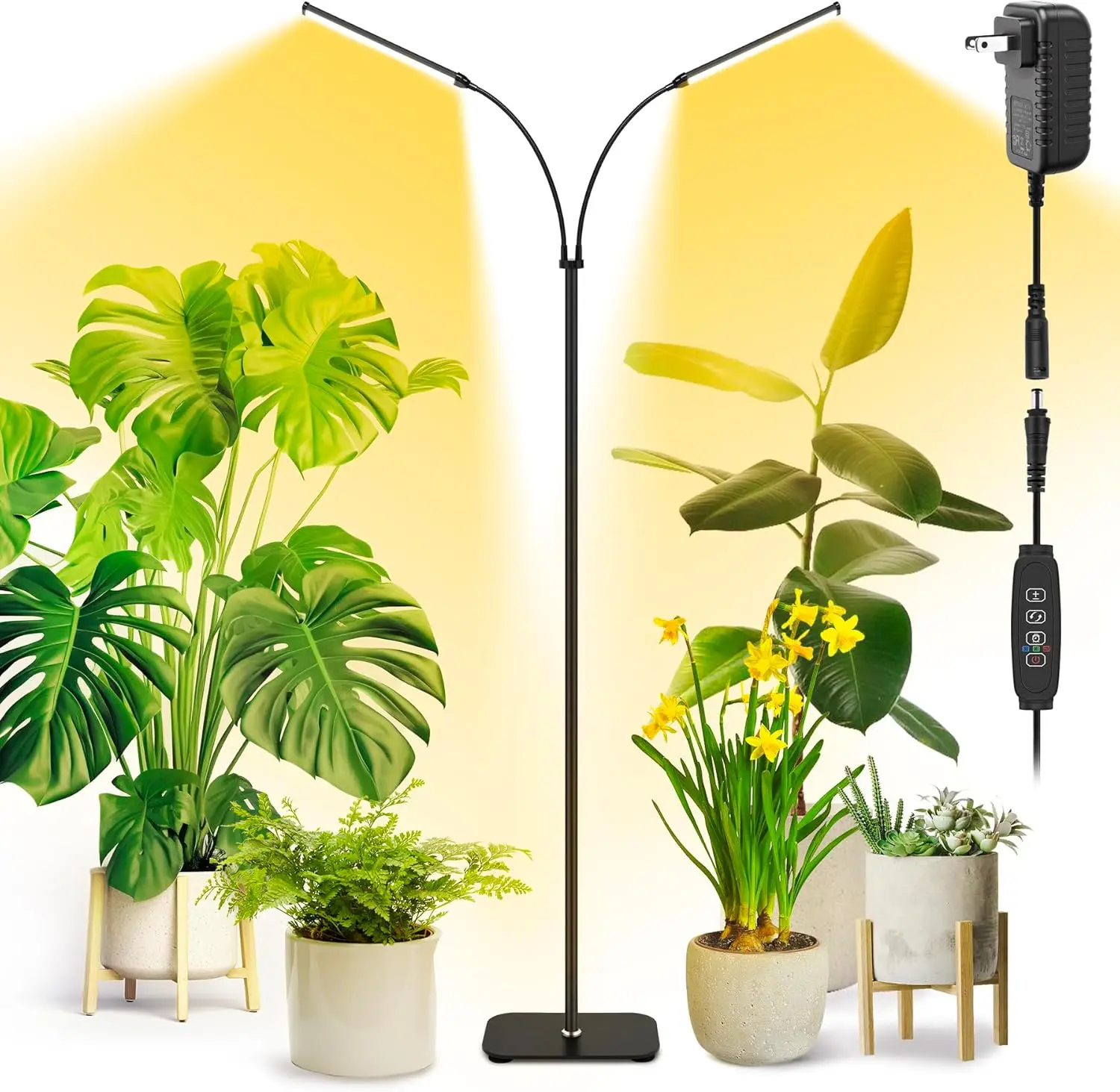 

Full Spectrum Dual Heads Adjustable Grow Light with Timer & Dimmable Floor Lamp for Indoor Plants