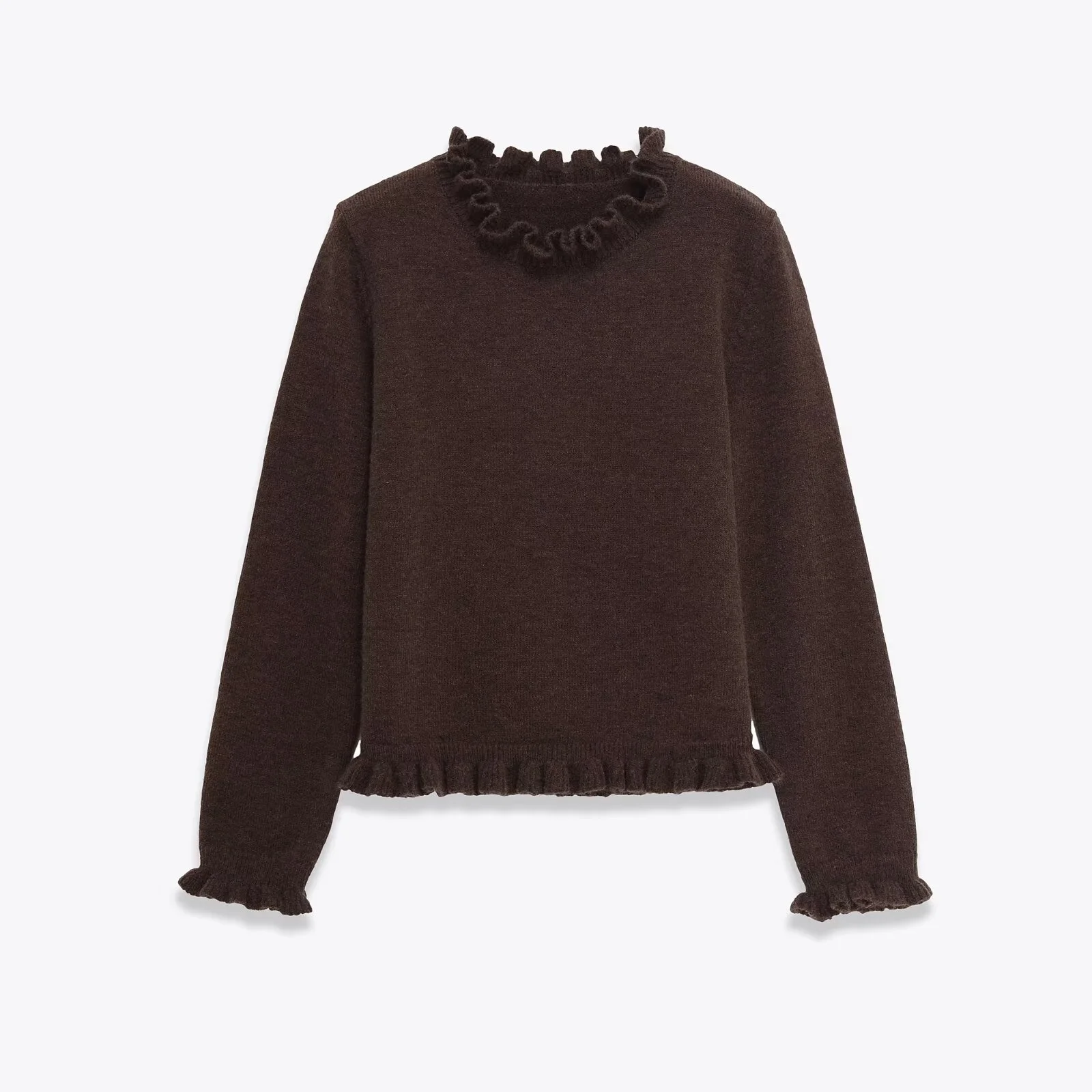 Mulheres fungo borda manga longa pullovers feminino outono inverno simples moda camisola curta preguiçoso versátil malha topos streetwear