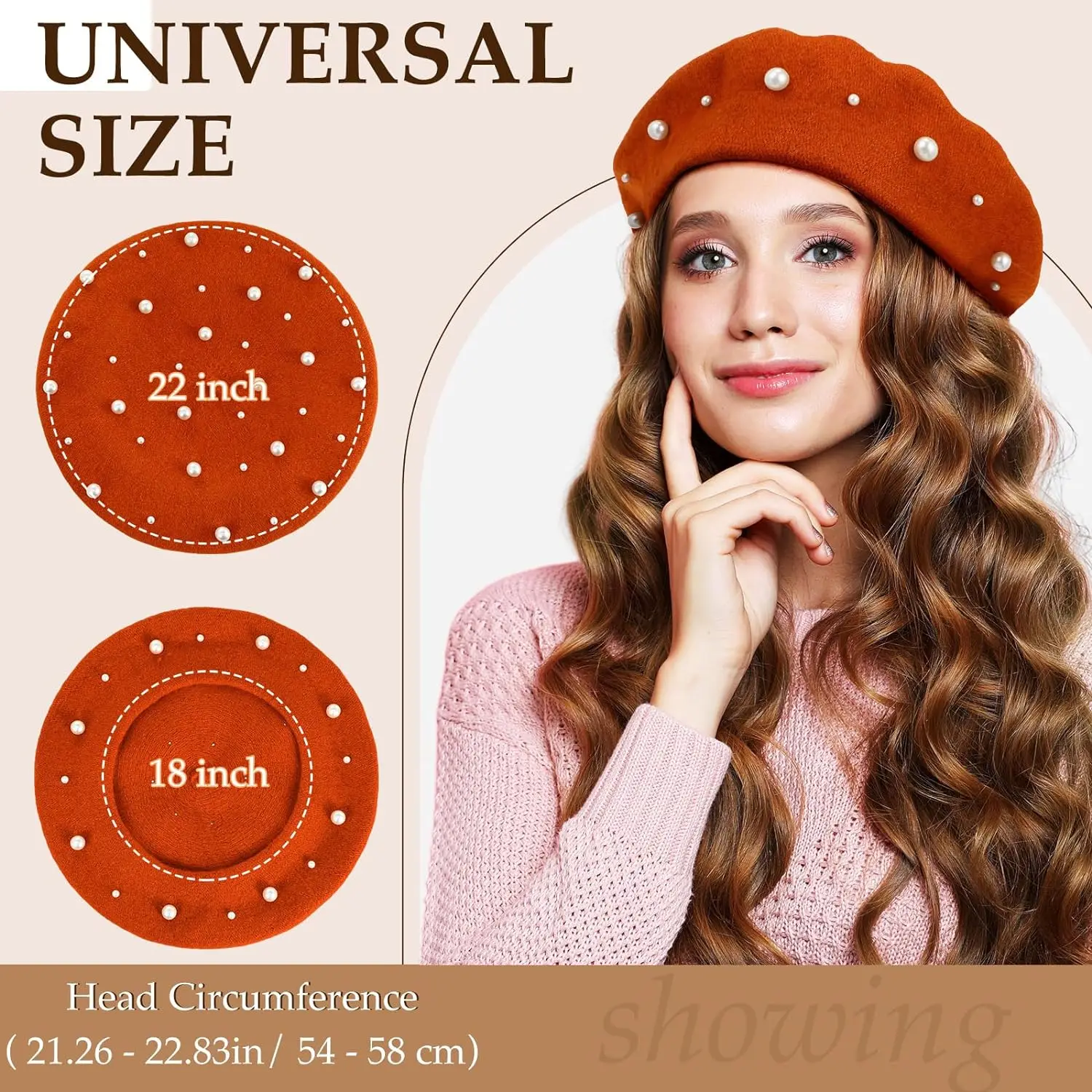 Wool Berets for Women Beret Beanie Cap French Beret Hats for Women Ladies Beaded Pearl Hat for Winter Outdoor Daily Traveling