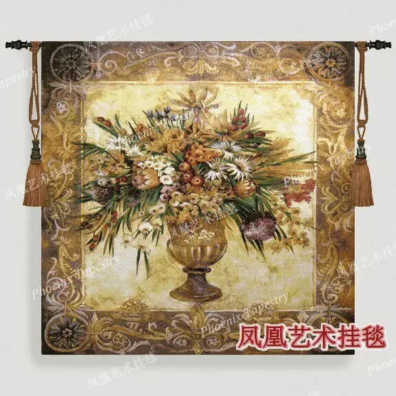 Tapestries, European jacquard tapestries, Nordic ins pastoral background hanging cloth, Tuscan potted flowers