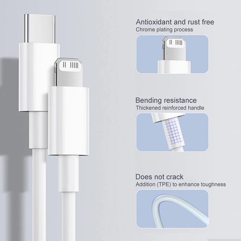 كابل شاحن USB من النوع C إلى البرق ، شحن سريع ، ملحقات خط البيانات ، Apple iPhone 14 ، 13 ، 12 ، 11 Pro Max ، 8 Plus ، 20W ، PD