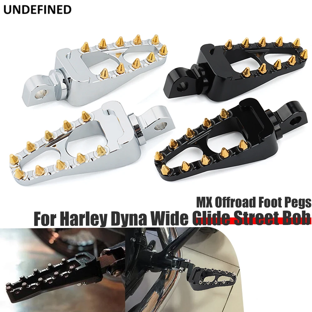 Golden MX Foot Pegs Motorcycle Footpegs Footrest 360 Roating for Harley Dyna Wide Glide Street Bob Softail Fatboy Sportster 883