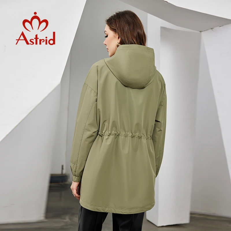 Astrid Spring Autumn New Women\'s Trench Coat Women Jacket Hooded Zipper Belt Fashion Casual Windproof Overcoat Female Outerwear