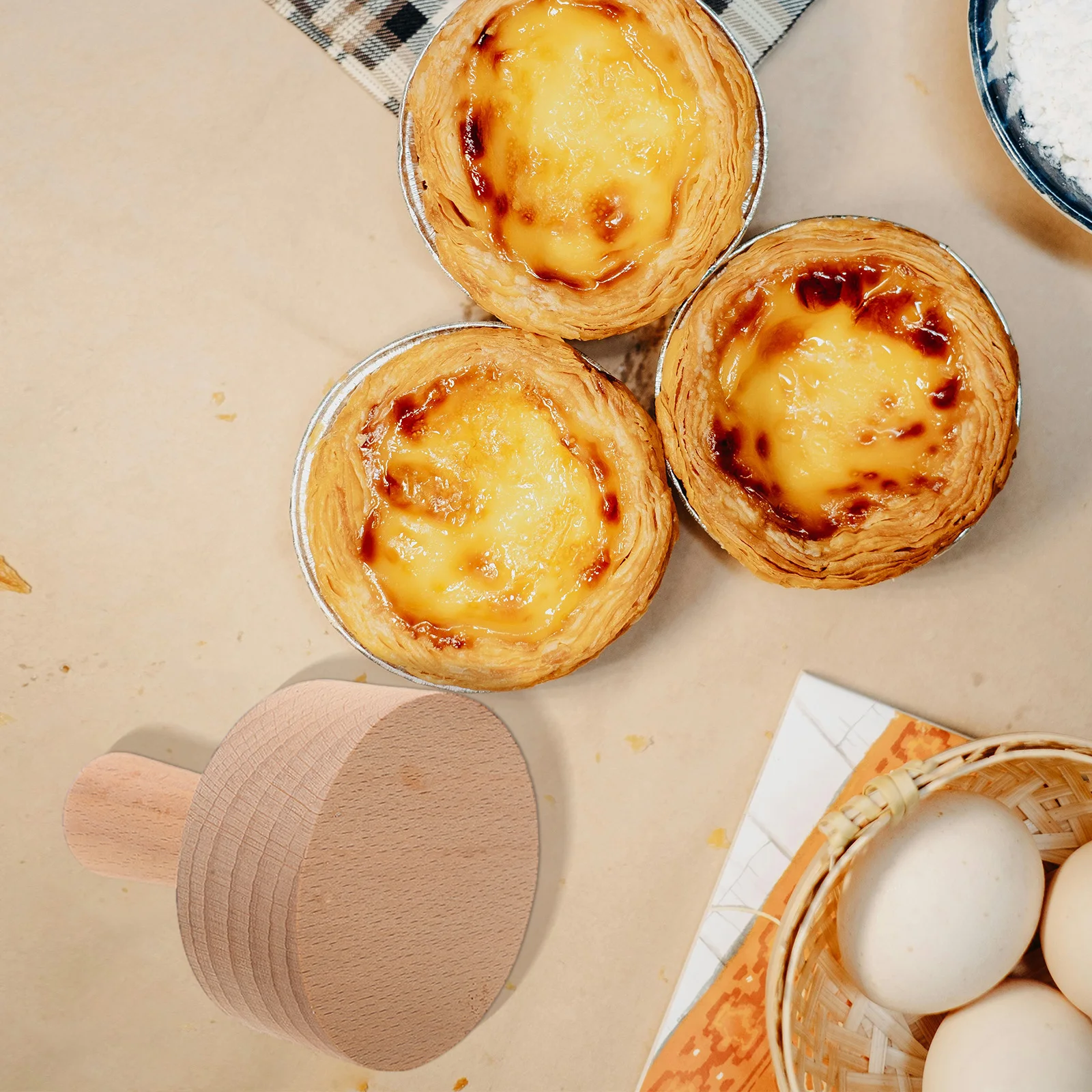 

French Egg Tart Mold Pan with Removable Bottom Skin Molds for Baking Wood Mini Shaper Tool Round Pastry Tamper