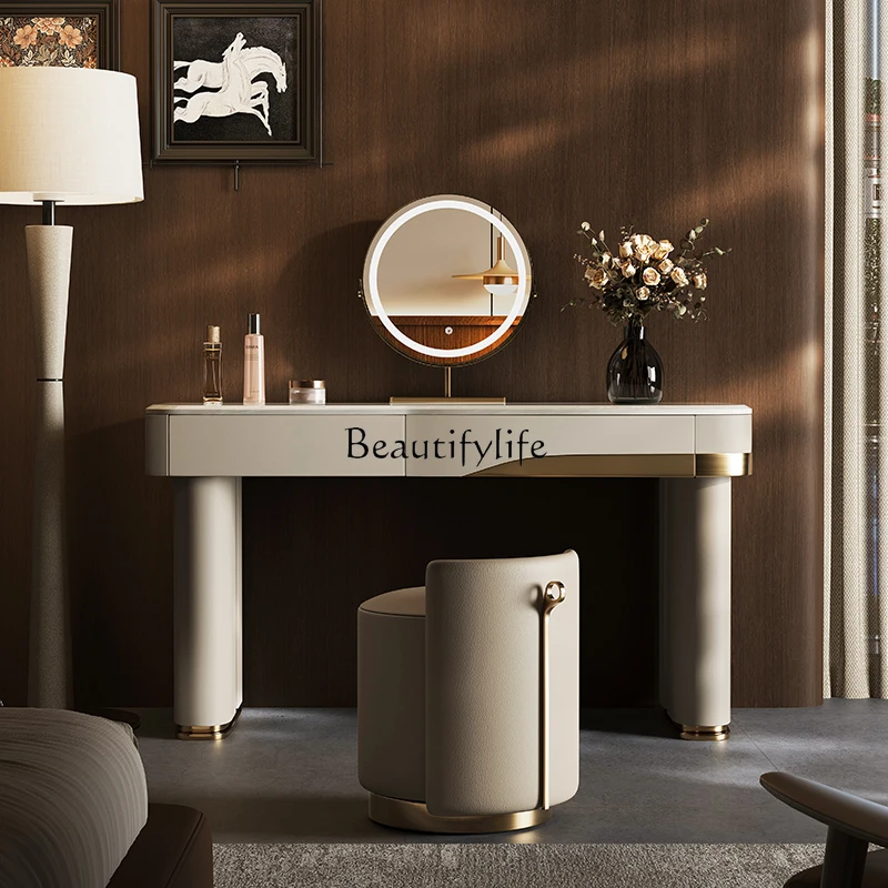 

ls 18Italian Minimalist Dressing Table Gold Bedroom Modern Light Luxury High-end Marble Integrated Makeup Table
