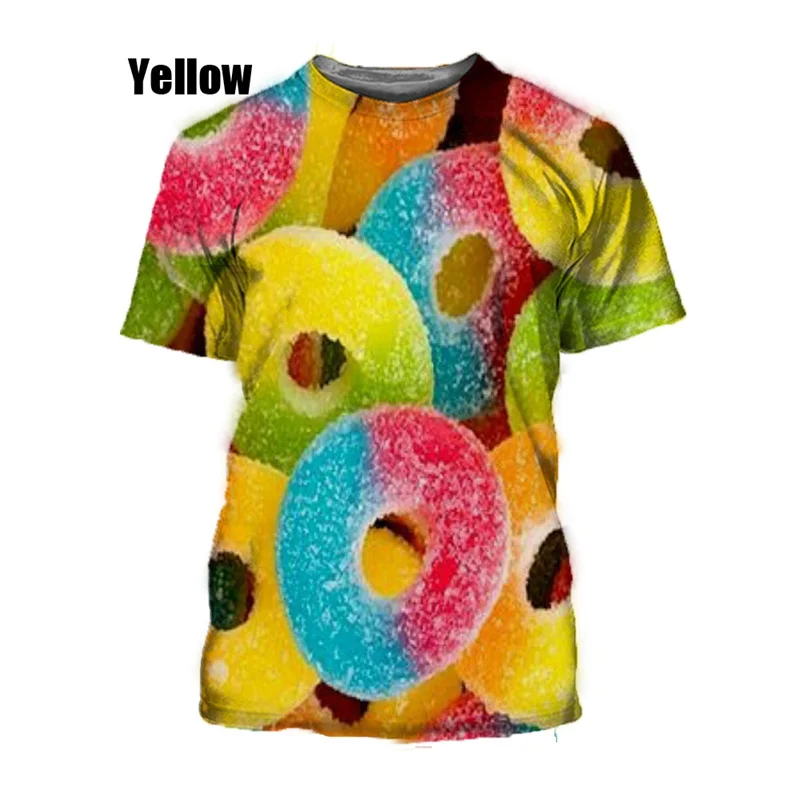 New Summer 3D Sweets Candy Printing T Shirt Skittles Marshmallow Graphic T-shirts For Men Funny Y2k Short Sleeves Tee Shirts Top