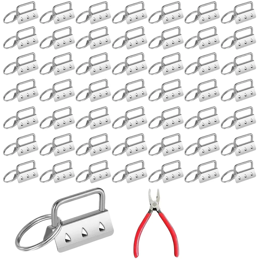 DIY Craft Kit with 50 Snap Fastener Keychains and Pliers for Lanyard and Bracelet Assembly Made with Iron Components