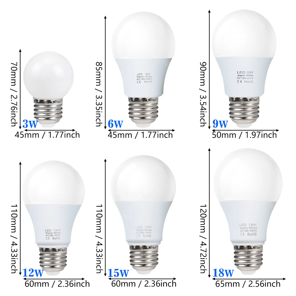 10 stks LED-lampen E27 AC 220 V 240 V 18 W 15 W 12 W 9 W 6 W 3 W Bombillas Lampada Lampara LED Lamp Spotlight Thuis Woonkamer
