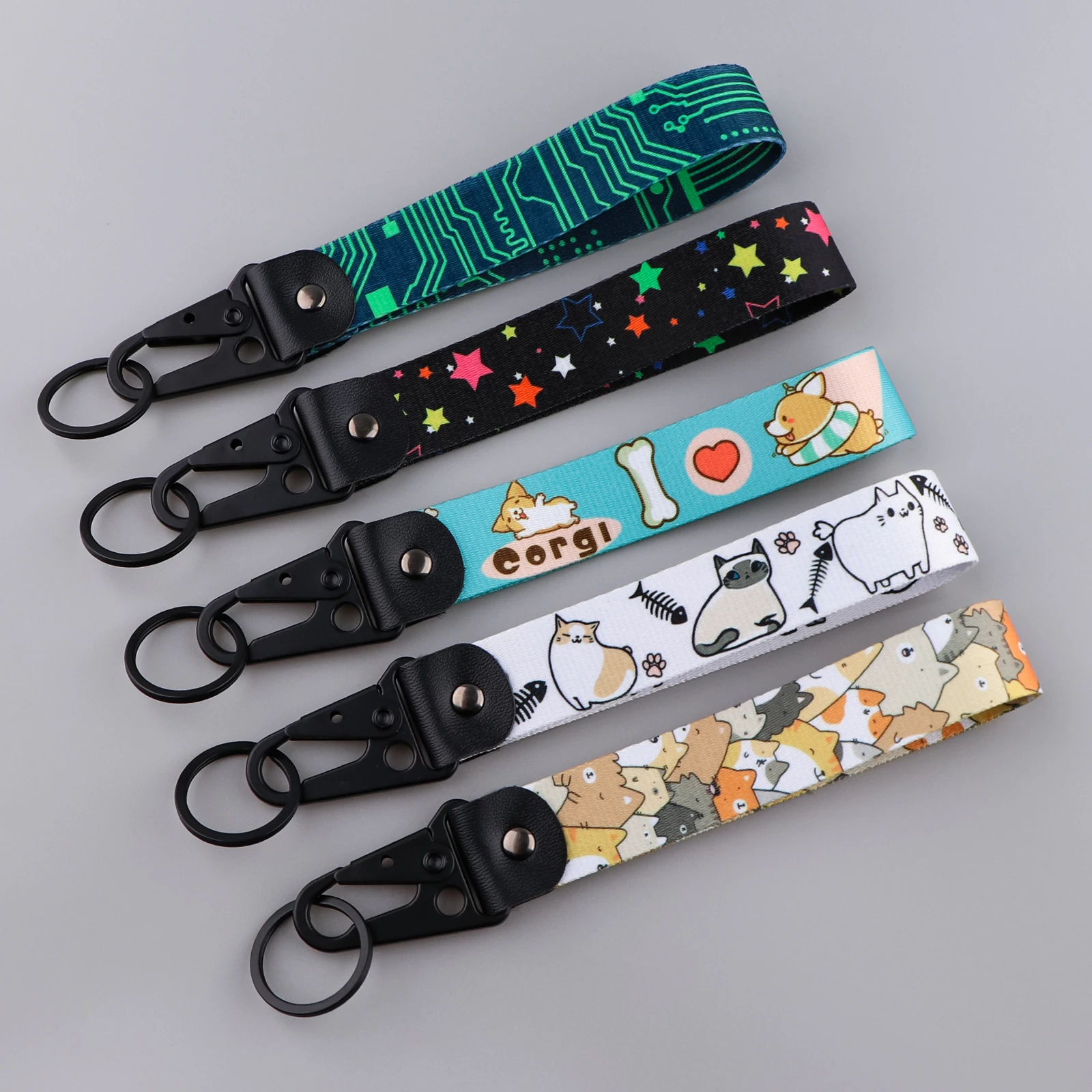 Cute Cat Wrist Keychain Key Fobs Corgi Lanyard Tags Key Strap Keyring Key Pendant Car Motorcycle Accessories