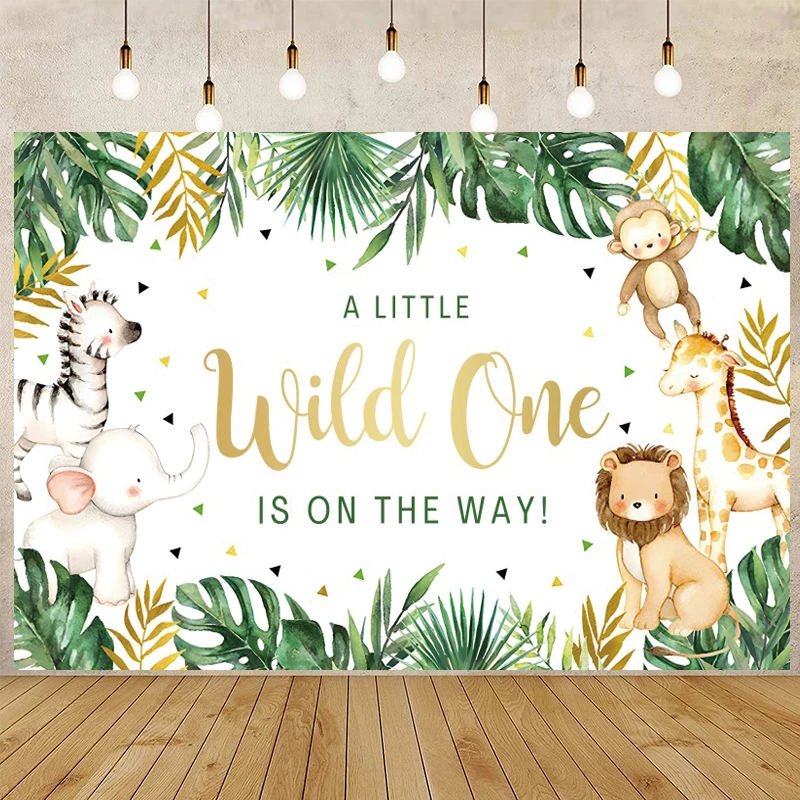 My Little Baby Is On The Way Wild One Kids Birthday Party Backdrops Photography Jungle Animals Green Tropical Leaves Backgrounds