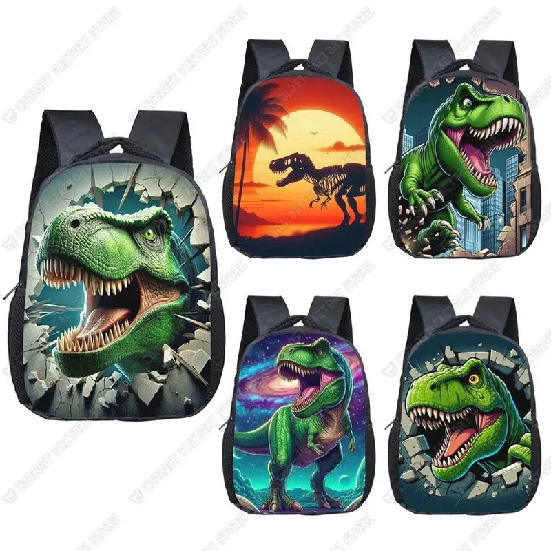 12 Inch Cartoon Dinosaur Print Children Backpack T-rex Skeleton School Bag Toddler Kindergarten Backpacks Student Book Bag Gift
