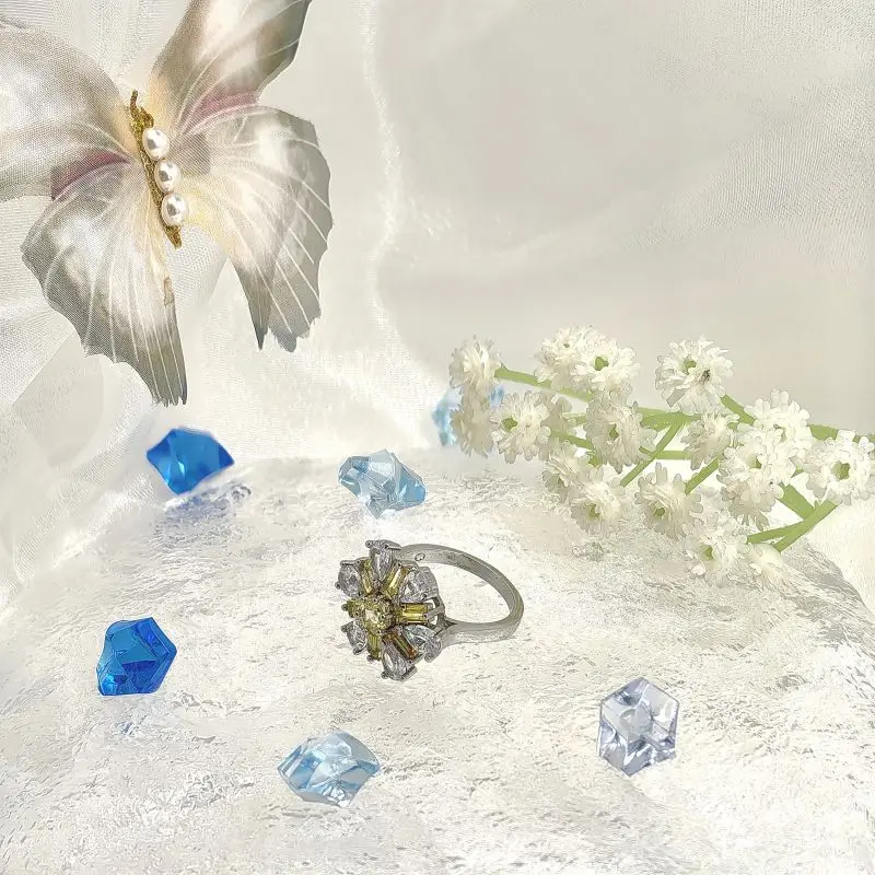 قلادة وأقراط وخاتم من الفضة الإسترليني عيار 925 مرصعة بالألماس الأصفر والأبيض وشعار SWA: أنيق وساحر