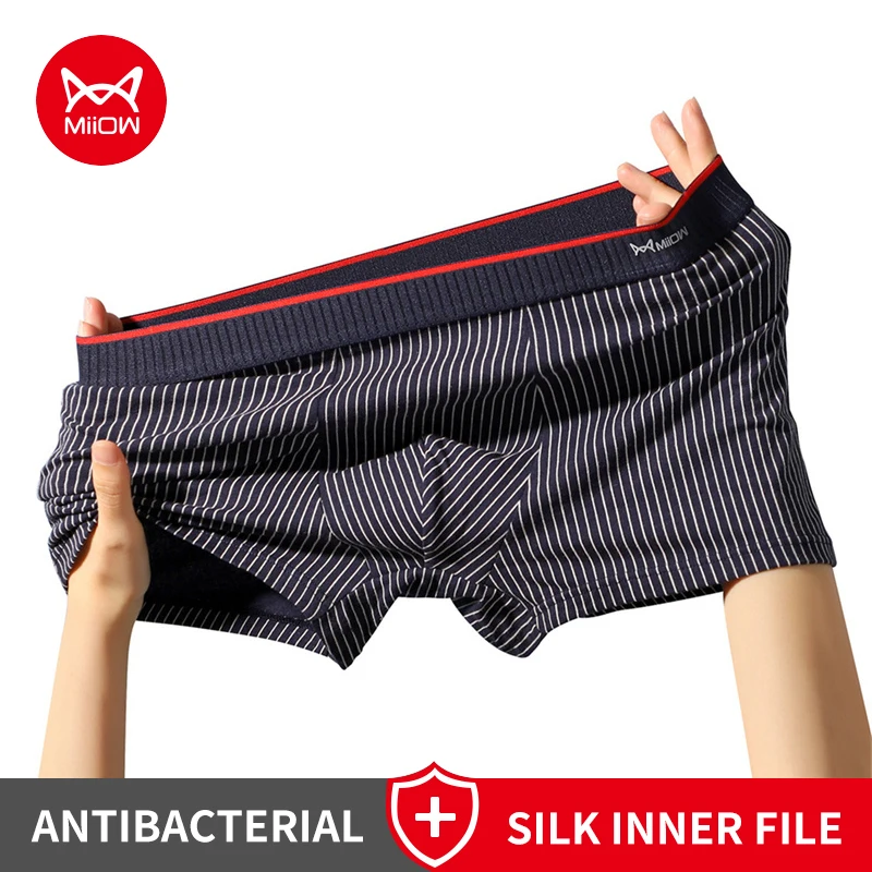 MiiOW-Roupa interior de algodão antibacteriano para homens, calcinha listrada masculina Sexy, cuecas masculinas, boxershorts sem costura, 3A, 3pcs