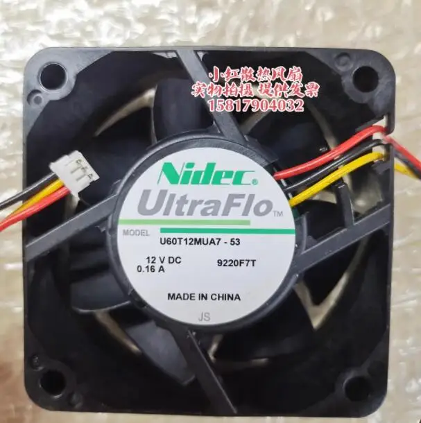 Nidec U60T12MUA7-53 DC 12V 0.16A 60x60x25mm 3-Wire Server Cooling Fan