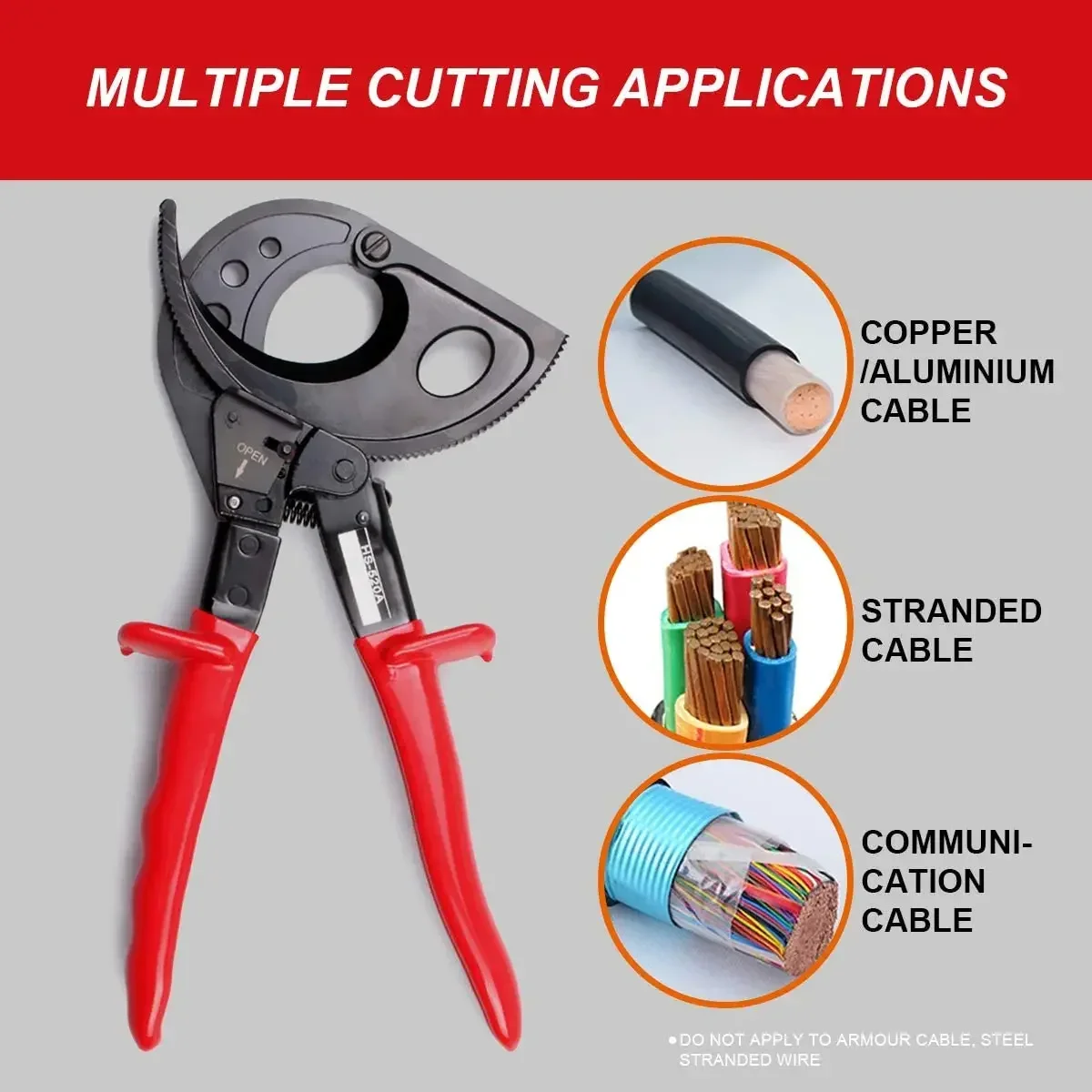 Ratchet Cable Cutter, Heavy Duty Wire Cutter for Aluminum Copper Cable up to 400mm², Ratcheting Wire Cutting Hand Tool