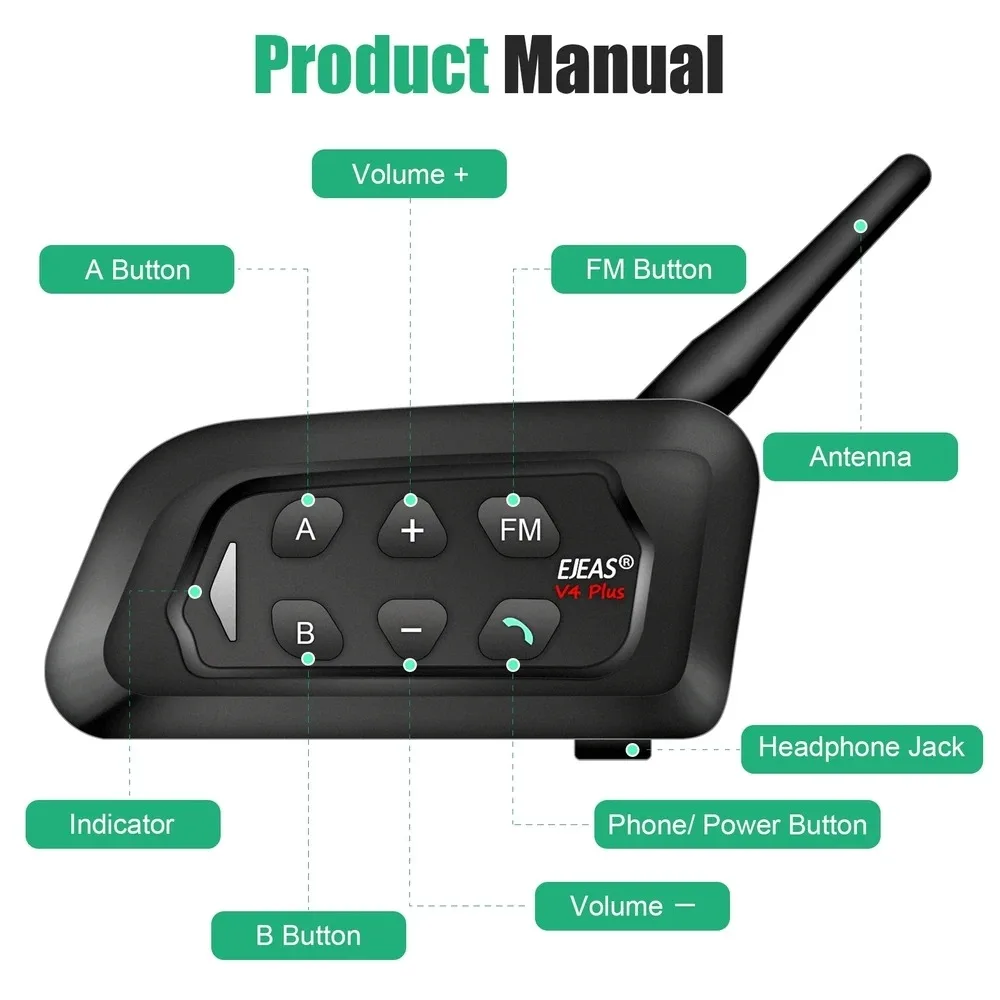 EJEAS V4C PLUS+2PCS V6C PRO 1200M Full Duplex Bluetooth Headset Football Conference Intercom 3 User Referee Intercom Headset