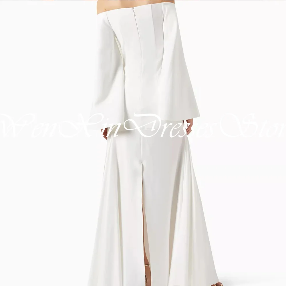 Customized Elegant Jersey Off the Shoulder Evening Dress Fashion Boat Neck Straight Long Sleeves Floor Length Celebrity Gowns