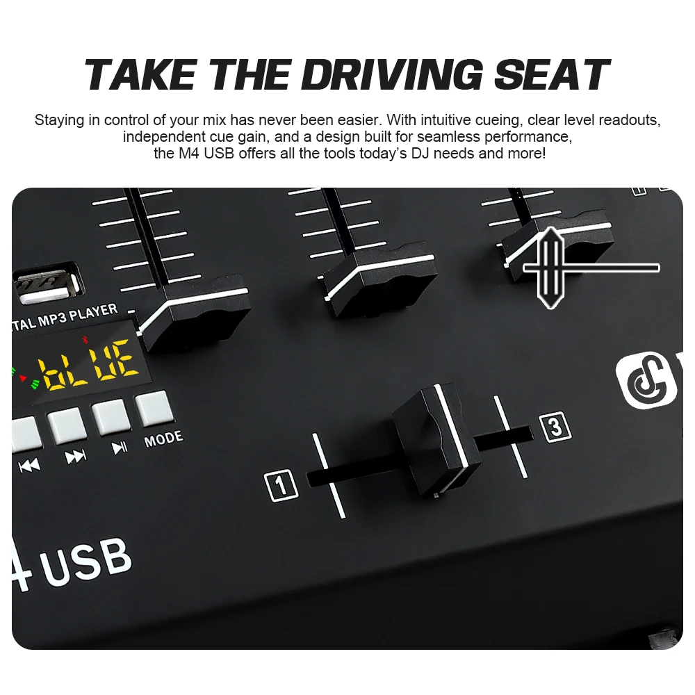 DGNOG M4 USB 3-Kanal-DJ-Kratzmischer mit integriertem Audio-Interface, 3-Band-EQ-Mikrofoneingang und austauschbarem Crossfader