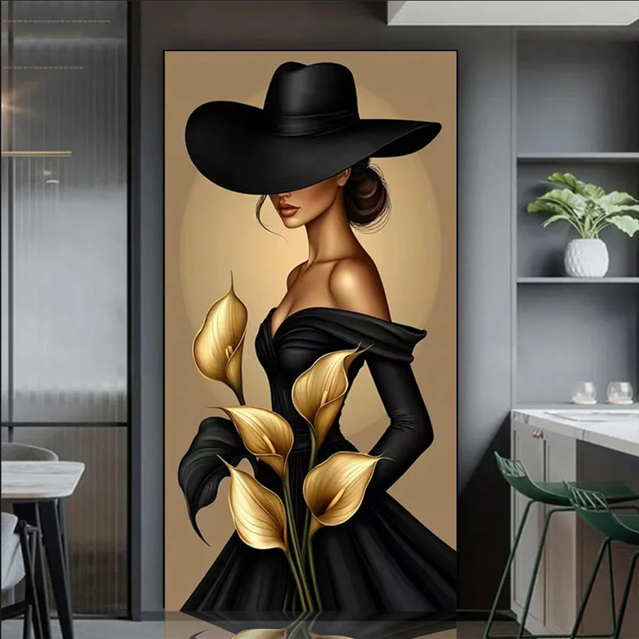

Elegant black hat woman Diy diamond painting Horseshoe flower diamond art Mosaic Jewelry cross stitch christmas Gift Home decor