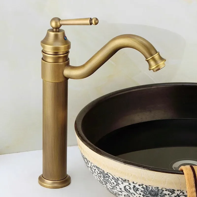 

Basin Faucets Antique Bronze Bathroom Faucet Hot & Cold Brass Sink Deck Mounted Lavotory Mixer Water Tap