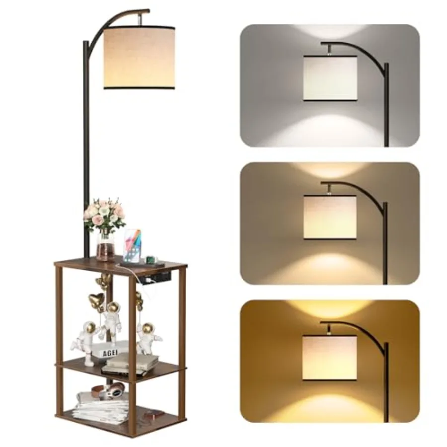 

Floor Lamp with Table End Table for Living Room with Lamp Shelves Side Table with Charging Station USB and AC Port 3 Color Temp
