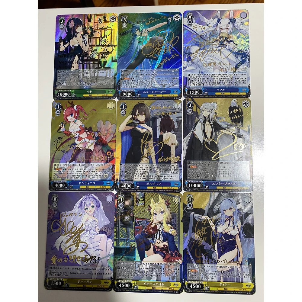 9PCS Azur Lane ACG Signature Flash Card Kawaii Ayanami Azuma Taiho Anime Girls Classic Gift Toys Game Anime Collection Cards