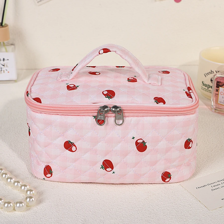 Cosmetic Storage Bag Print Lovely Handheld Makeup Bag Large Capacity Cute Toiletry Wash Bag Travel Portable Zipper Pouch