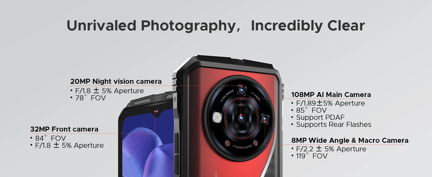 DOOGEE S118 Pro 5G Rugged Phone Dimensity 7050 10800mAh Battery 6.6'' FHD 120Hz 8GB 512GB 108MP AI Main Camera NFC Cell Phone
