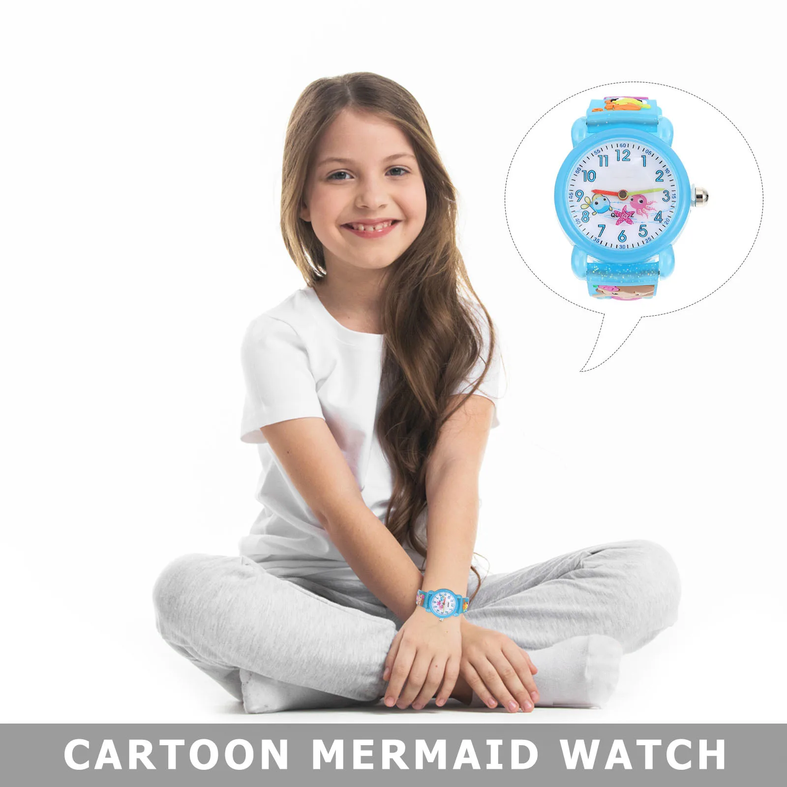 

Cartoon Watch For Kids Mermaid Pattern Waterproof Children Wristwatch Bright Design Birthday Gift Student Time Learning Watch