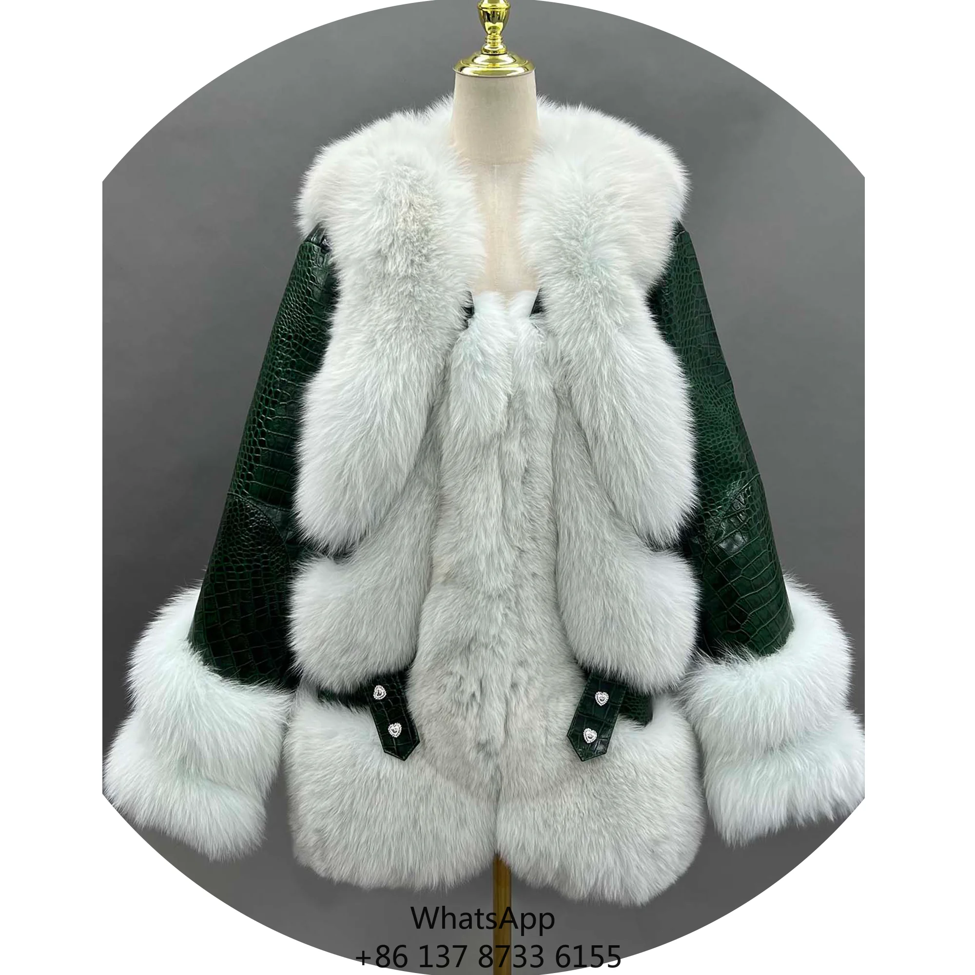 

Кожаная куртка из кожи крокодила с мехом лисы для женщин, зимняя модная кожаная куртка по оптовой цене